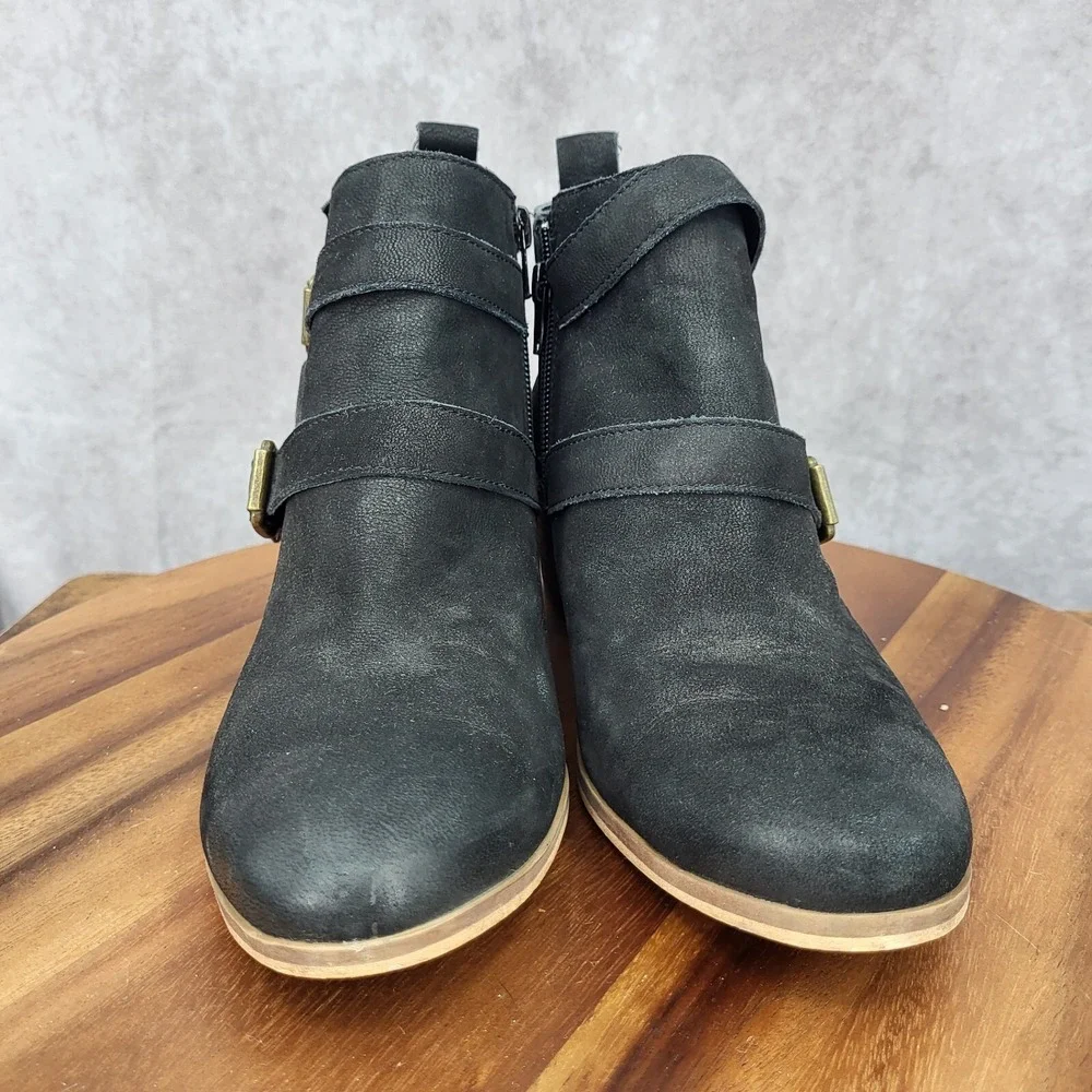 Susina Ankle Boots Womens 8.5 M Black Leather Buckle Side Zip‎ Booties Pull On